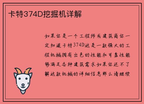 卡特374D挖掘机详解