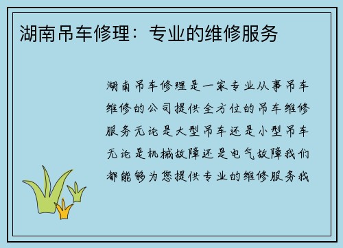 湖南吊车修理：专业的维修服务